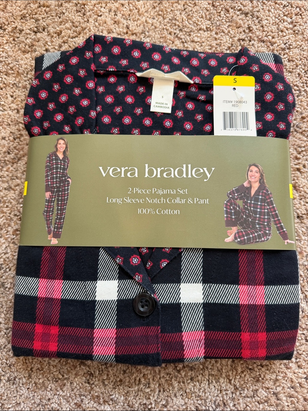 Vera Bradley Red, Black & White Plaid Two-Piece Pajama Set